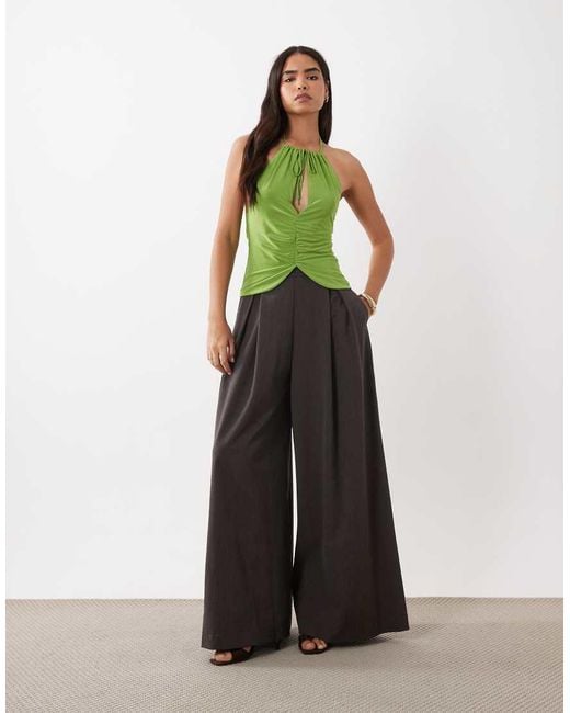 ASOS Green Slinky Key Hole Ruched Halter Top
