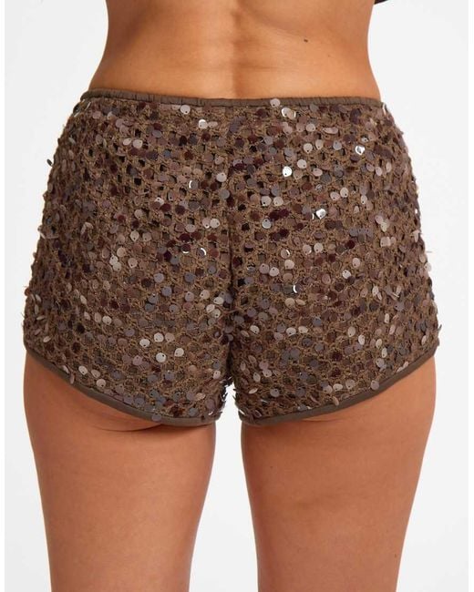 Missy Empire Brown Sequin Micro Shorts