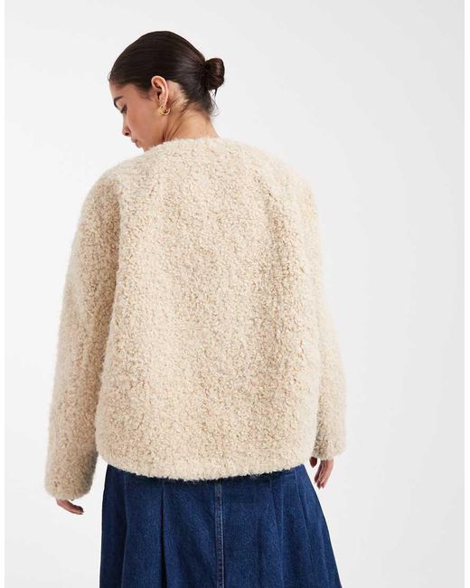 South Beach Natural Button Up Curly Fur Jacket