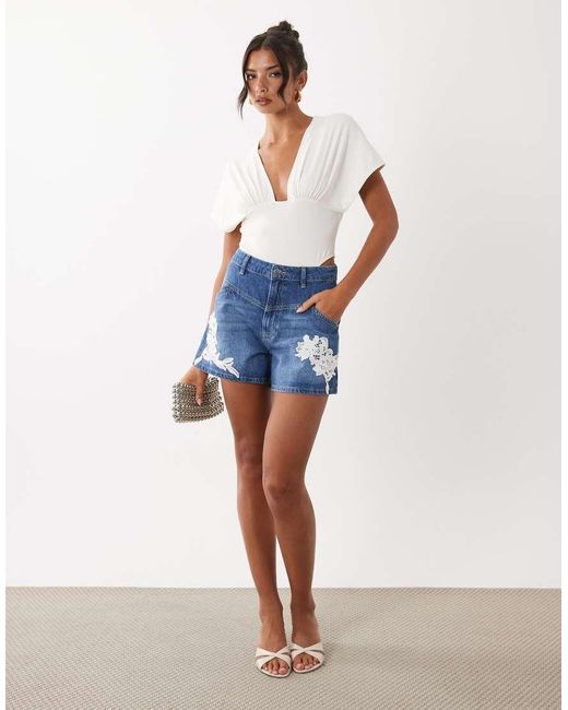 ASOS Blue Applique Lace Shorts