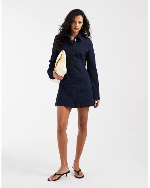 ASOS Blue Denim Blazer Dress With Shoulder Pad Detailing