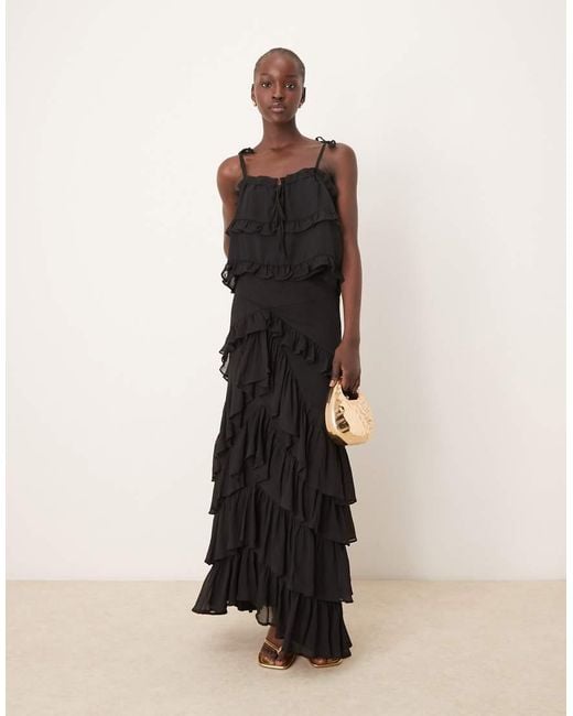 ASOS Black Chiffon Ruffle Maxi Skirt
