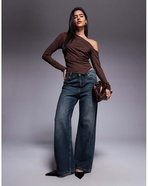 ASOS Brown Polyamide Slinky One Shoulder Drape Asymmetric Top