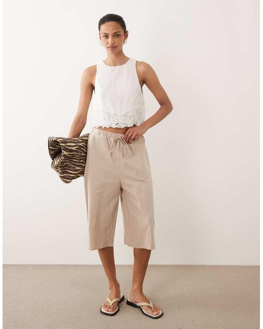 Mango Natural Sleeveless Crop Top With Embroidered Detail Trim