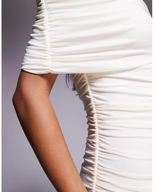 Aria Cove White Slinky Asymmetric Shoulder Ruched Detail Bodycon Mini Dress