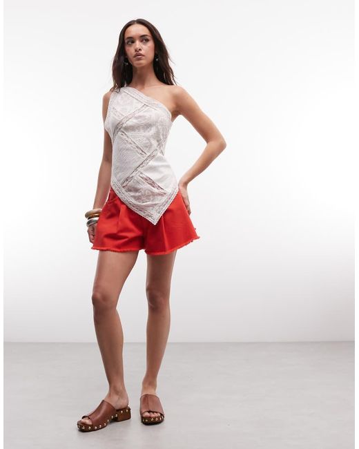 ASOS White Crinkle Lace Mix One Shoulder Asymmetric Top