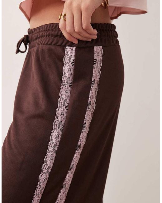 ASOS Natural Wide Leg Lace Detail Tricot Jogger