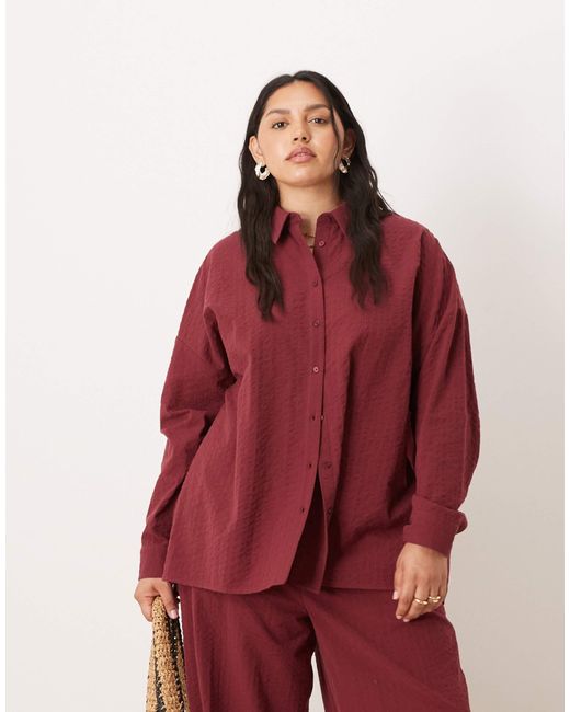 ASOS Red Curve Seersucker Wrap Back Stripe Shirt Co-ord