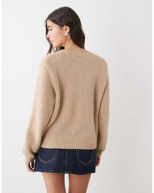 Monki Natural Button Up Knit Cardigan