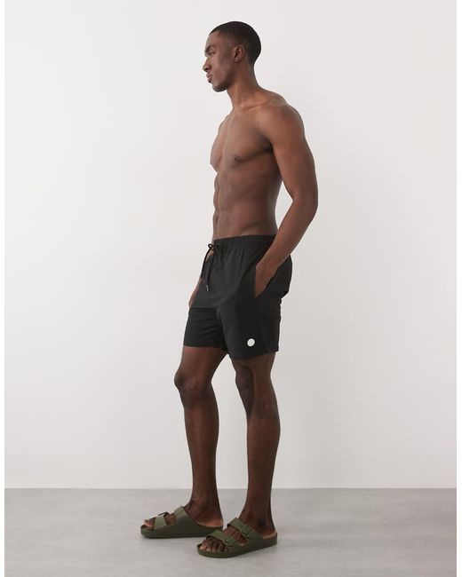 Threadbare Black Drawcord Waist Seersucker Swim Shorts for men