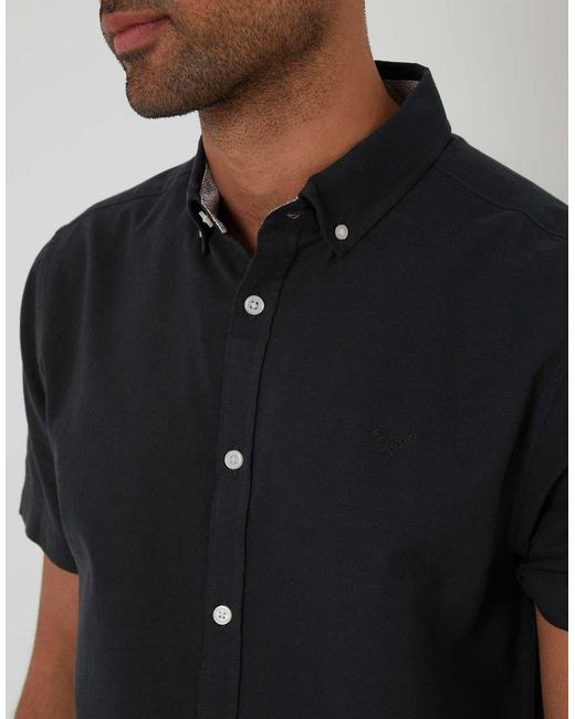 Threadbare Black Oxford Cotton Short Sleeve Shirt for men