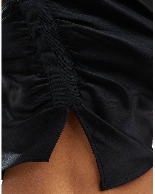 Collusion Black One Shoulder Satin Top With Hardware Detail