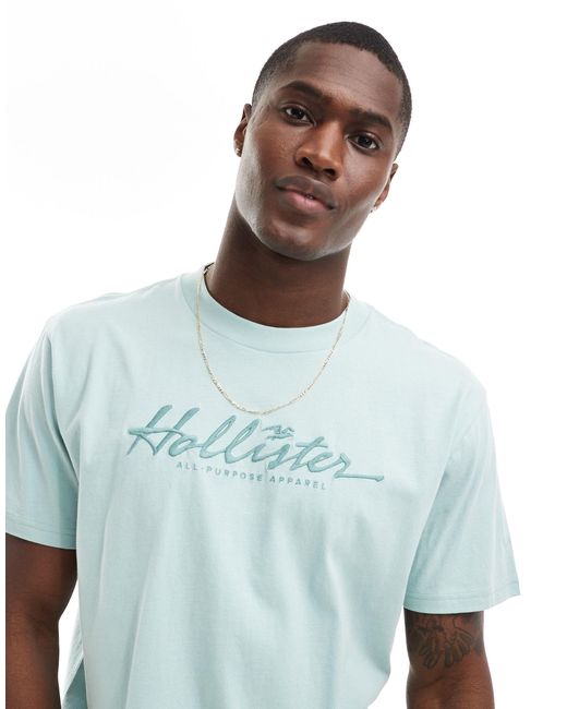 Hollister Blue Relaxed Fit T-shirt With Tonal Embroidery Logo for men