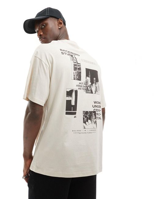 Camiseta color crema extragrande con estampado en la espalda ADPT de hombre de color White