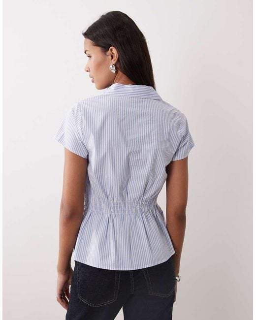 Gina Tricot White Cotton Rich Cinched Waist Crinkle Blouse
