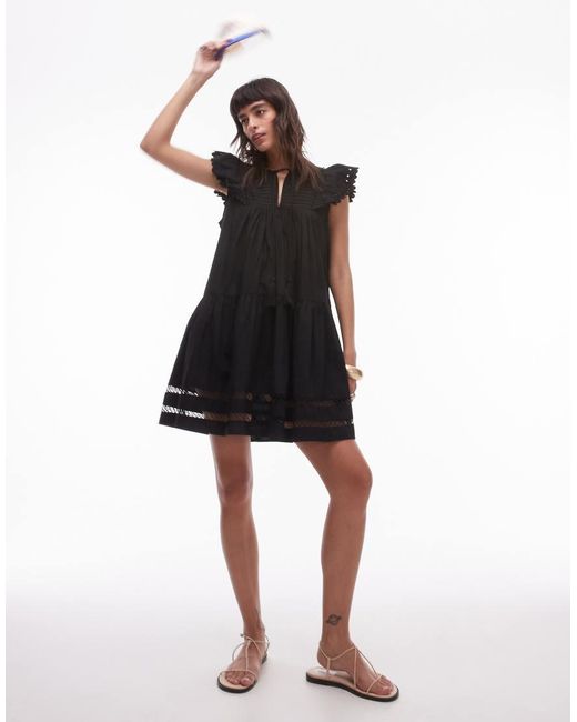 TOPSHOP Tassle Detail Broderie Mini Dress in Black Lyst UK