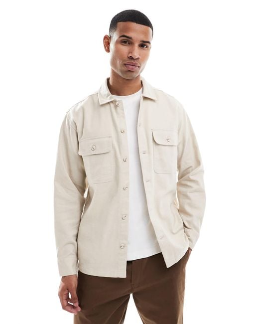 Jack & Jones – hemdjacke aus angerautem stoff in Natural für Herren