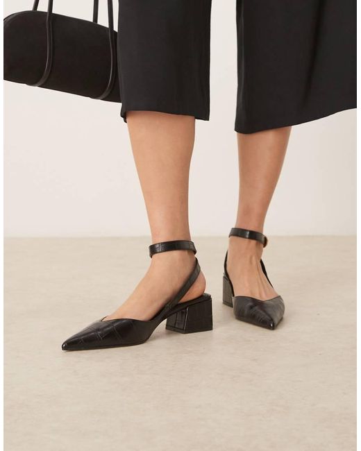 Zapatos Negros Efecto Piel De Cocodrilo De Tacón Grueso De Altura Media Sienna De ASOS de color Black