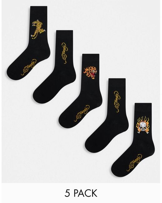 Ed Hardy – arola – 5er-pack crew-socken mit tattoo-grafik in White für Herren