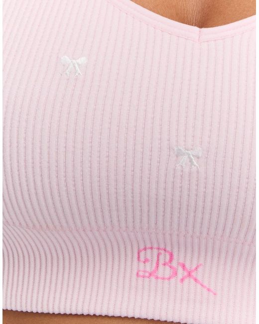 Boux Avenue Pink Nursing Bralette Ribbed Bow Embroidered Maternity Underwear