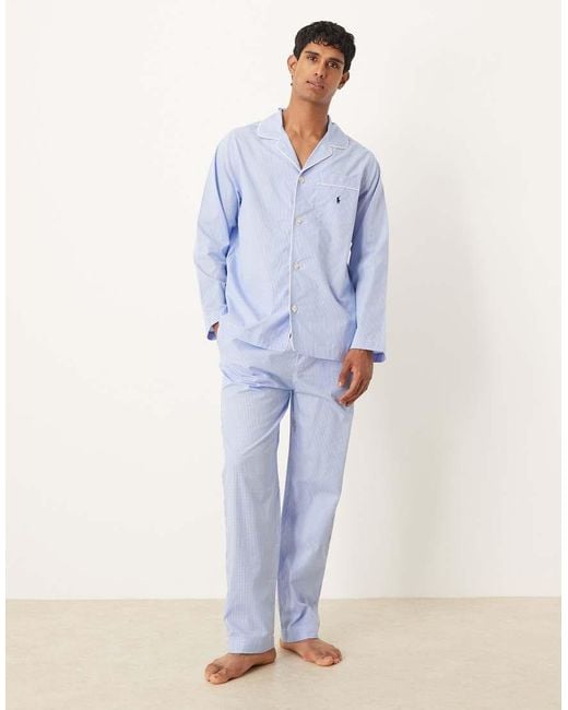 Pijama A Cuadros Vichy Azules Con Logo Icon De Polo Ralph Lauren de hombre de color Blue