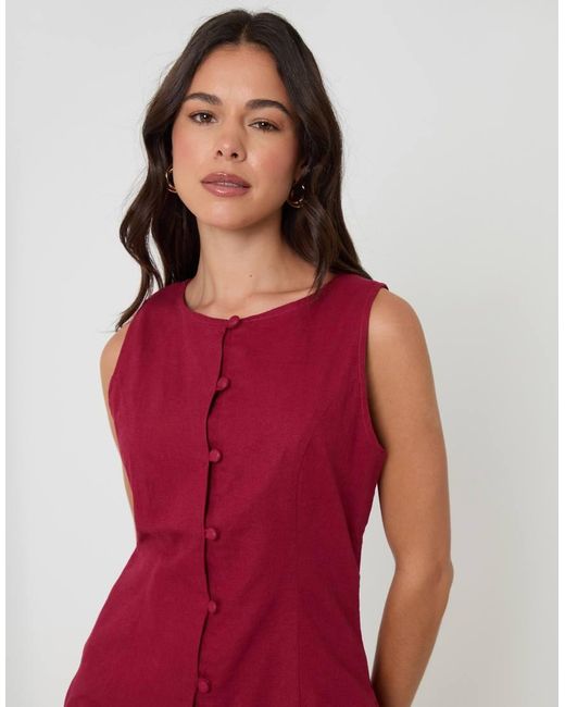 Threadbare Red Linen Blend Pinafore Dress