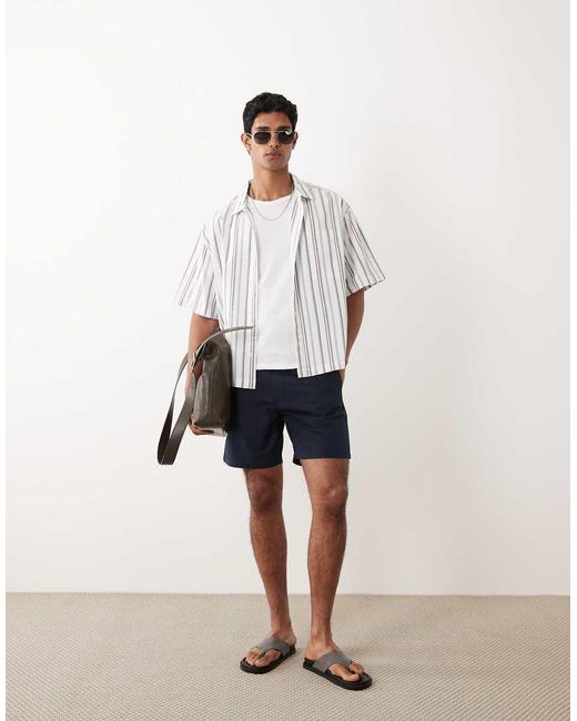 Mango White Cotton Mix Draw String Shorts for men