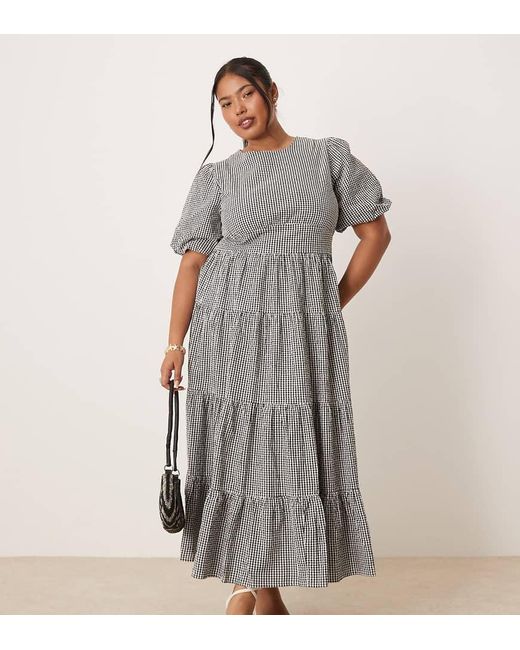 Nobody's Child Gray Ricky Puff Sleeve Midi Dress