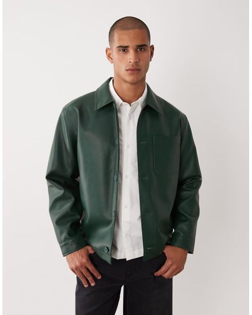 ASOS Green Faux Leather Shacket for men