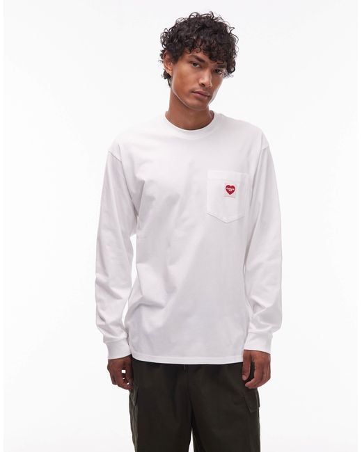Carhartt White Pocket Heart Long Sleeve Loose Fit T-shirt for men