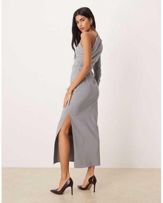 ASOS Natural One Shoulder Draped Midi Dress