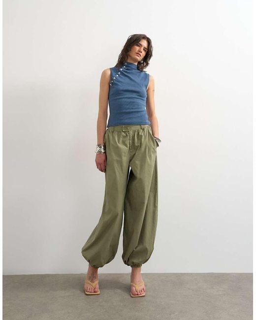 TOPSHOP Blue Asymmetric Button Detail Sleeveless