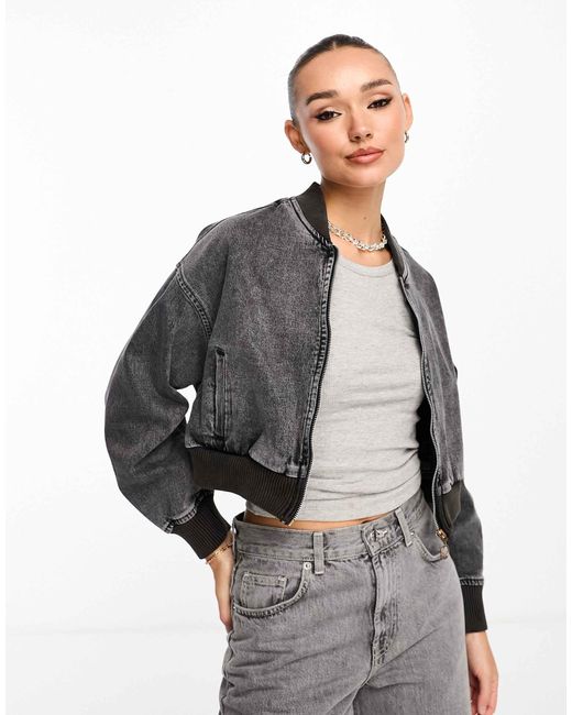 Stradivarius White – bomberjacke aus denim