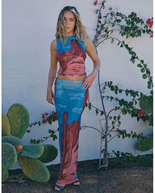 South Beach Blue X Liv Silverman Desert Print Maxi Skirt