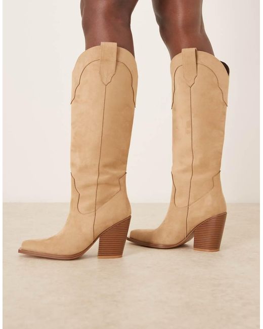 ASOS Natural Claudette Western Knee Boot