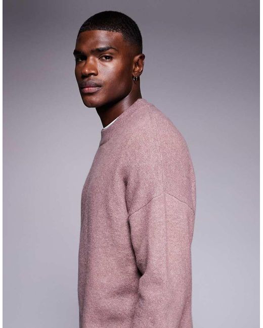 ASOS Purple Oversized Brushed Knitted Crew Neck Jumper for men