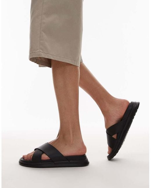 Tommy Hilfiger Black Cross Leather Sandals for men