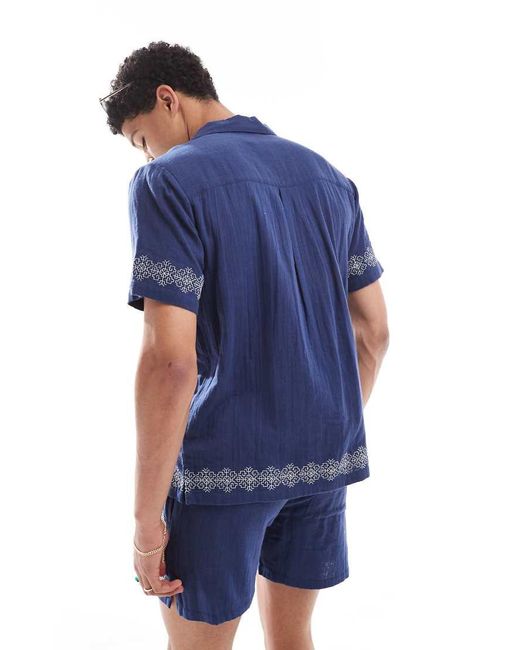 Camisa Con Diseño Bordado De Doble Gasa De (Parte De Un Conjunto) Native Youth de hombre de color Blue
