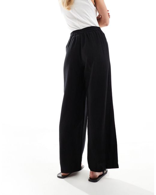 Pieces White Linen Touch Wide Leg Trousers