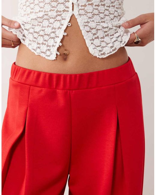 ASOS Red Co-ord Interlock Pleated Pull On Wide Leg Trousers