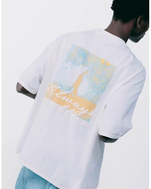 Pull&Bear Gray Embroidered Graphic T-Shirt for men