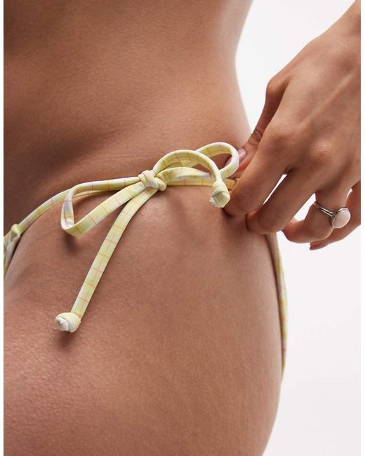 Roxy Natural Check Print Tieside Bikini Bottom