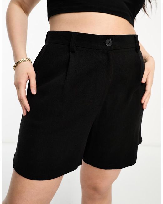 ASOS Black Asos Design Curve Dad Short With Linen