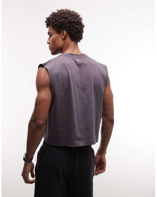 4505 Purple Cropped Cotton Lifting Tank Top With Quick Dry Finish for men