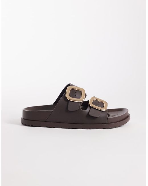 London Rebel Brown Astra Double Buckle Sandals