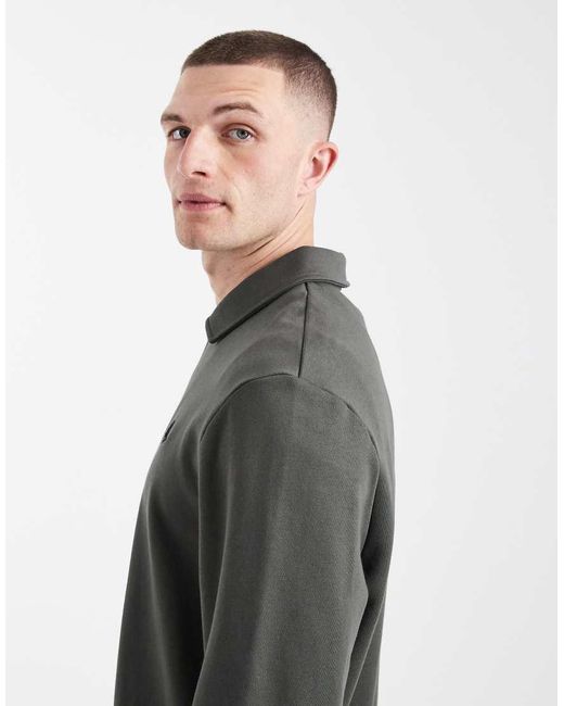 Fred Perry Gray Quarter Zip Logo Polo Sweatshirt for men