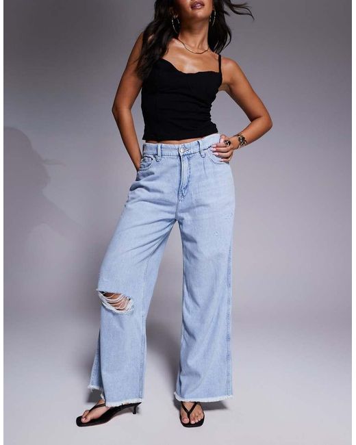 GOOD AMERICAN Blue Weightless Good Skate Wide Cropped Jeans