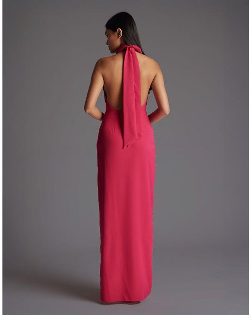 Vesper Red Cowl Neck Open Back Maxi Dress With Thigh Split