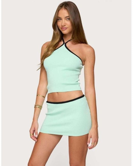 Edikted Green Aureley Contrast Knit Halter Top