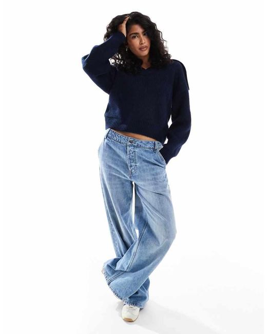 Native Youth Blue Collar Detail Oversized Jumper